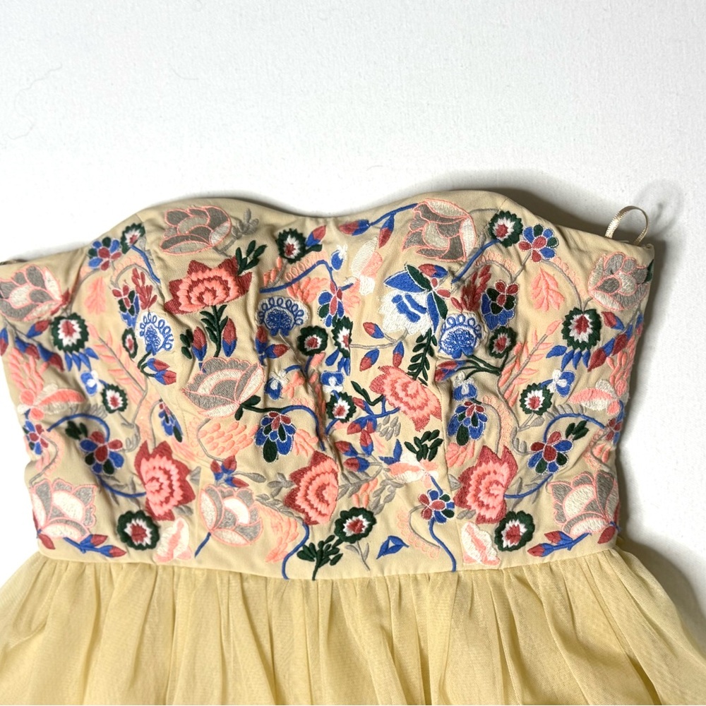 Anthropologie Geode Strapless Floral Corset Lace up Embroidered Tulle Dress Sz S - Picture 7 of 12